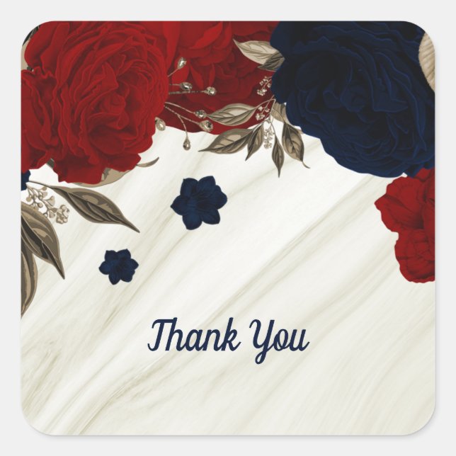 Beautiful red & navy flowers botanical  square sticker (Front)