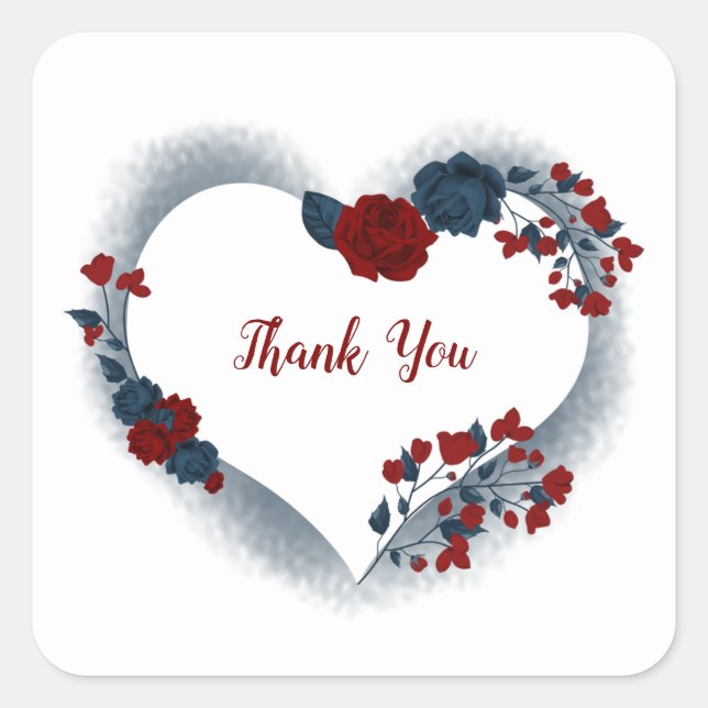 Beautiful red & navy flowers square sticker (Front)