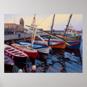 Beautiful Red Orange Blue Green Boats in Collioure Poster