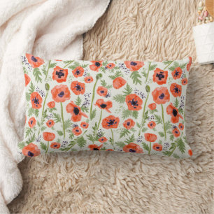 Beautiful Red Orange Poppies Pattern Lumbar Cushion