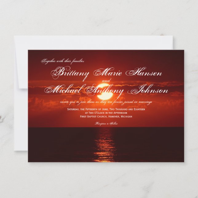 Beautiful Red Orange Sunset Wedding Invitations (Front)