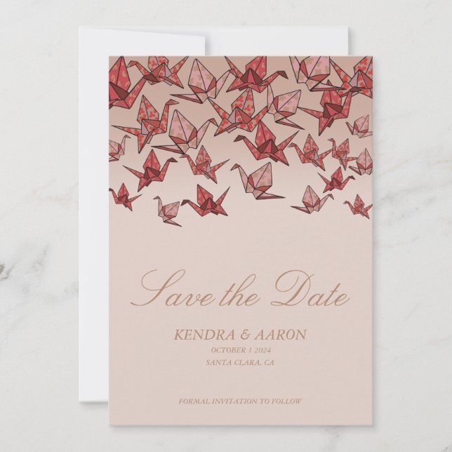 Beautiful Red Origami Paper Crane Save The Date Invitation (Front)