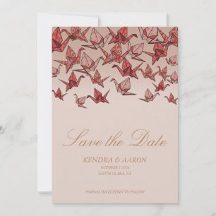 Beautiful Red Origami Paper Crane Save The Date Invitation