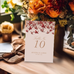 Beautiful Red Origami Paper Crane Wedding Table Number