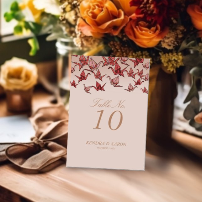 Beautiful Red Origami Paper Crane Wedding Table Number (Creator Uploaded)