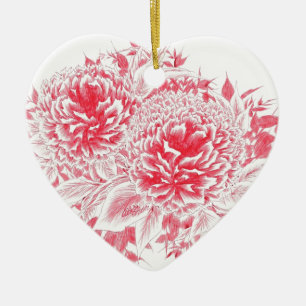 Beautiful Red Peonies Ceramic Ornament