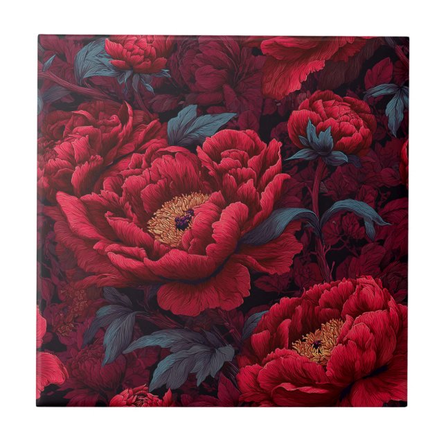 Beautiful Red Peonies Tiles  For Backsplash (Front)
