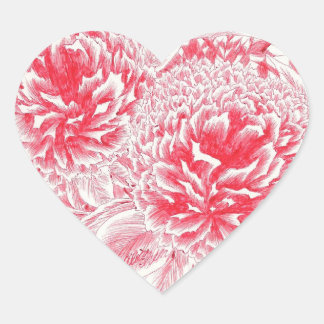 Beautiful Red Peony Heart Sticker
