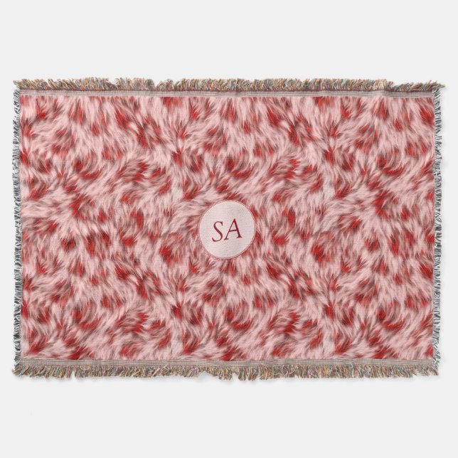 Beautiful Red & Pink Monogramed Throw Blanket (Front)