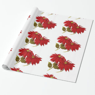 Beautiful Red Poinsettia Drawing Wrapping Paper