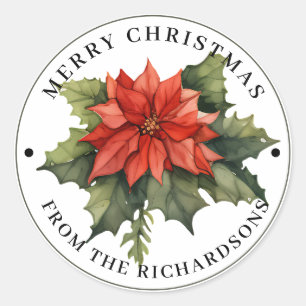 Beautiful Red Poinsettia Merry Christmas Classic Round Sticker