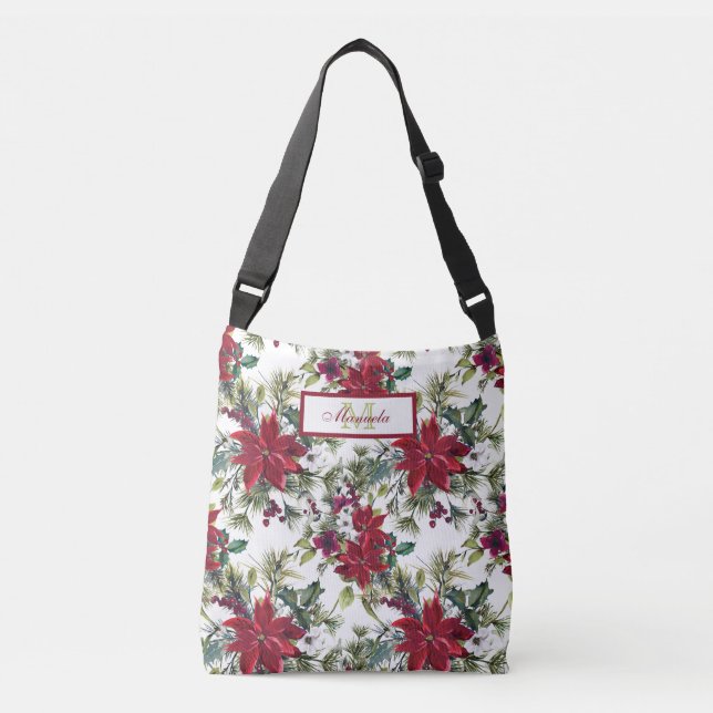 Beautiful Red Poinsettias and White Flowers   Crossbody Bag (Front)
