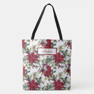 Beautiful Red Poinsettias and White Flowers   Tote Bag