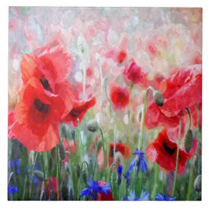 Beautiful Red Poppies Painting Ceramic Tile