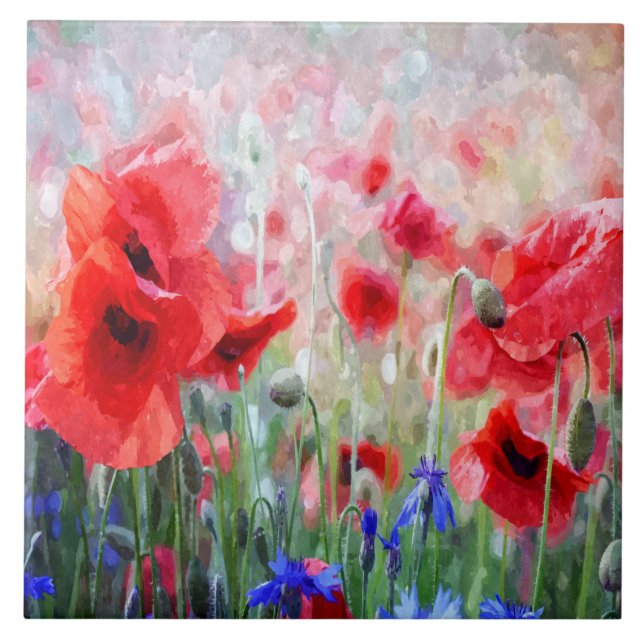 Beautiful Red Poppies Painting  Ceramic Tile (Front)