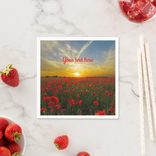 Beautiful Red Poppy Field At Sunrise Photograph Napkin