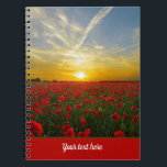 Beautiful Red Poppy Field At Sunrise Photograph Notebook<br><div class="desc">Red poppy field against a beautiful and stunning sunset. Tags: "sunset sunrise gifts for her", "bright red poppy photograph", "pretty field of poppies", "cute cheerful garden landscape print", "beautiful scenic floral photograph", "stunning flower pattern", "vivid sun and flowers photo", "brilliant blue sky scenery", "moms grandmas friends coworkers", "birthday get well...</div>