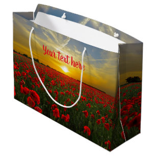 Beautiful Red Poppy Field Sunset Photography Large Gift Bag