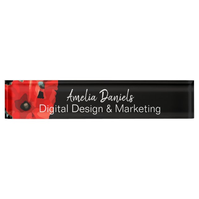 Beautiful Red Poppy  on Black  Nameplate (Front)