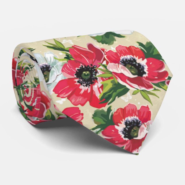 Beautiful red poppy, white daisies and butterflies tie (Rolled)