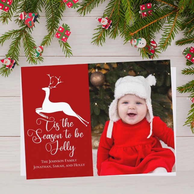 Beautiful Red Reindeer Christmas Photo Jolly Postcard (Creator Uploaded)