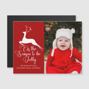 Beautiful Red Reindeer Christmas Photo Magnet Card