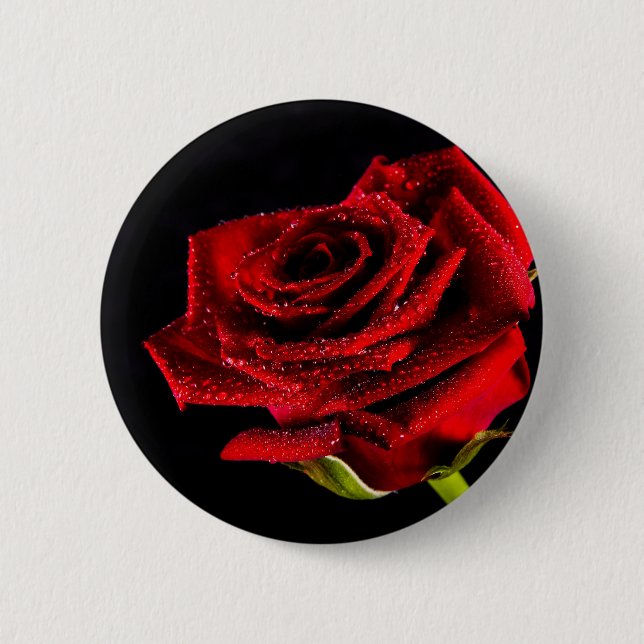 Beautiful red rose 6 cm round badge (Front)
