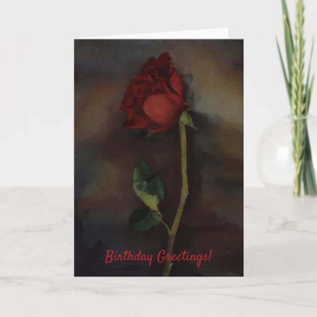 Beautiful Red Rose Artsy Birthday Card (Front)