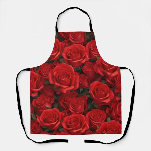 Beautiful Red Rose Floral Apron (Front)