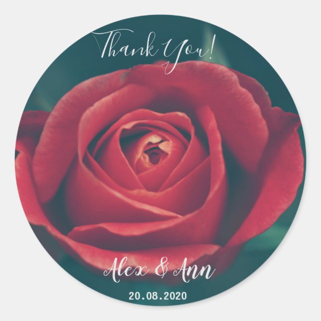 Beautiful Red Rose Flower Wedding Favour Sticker (Front)