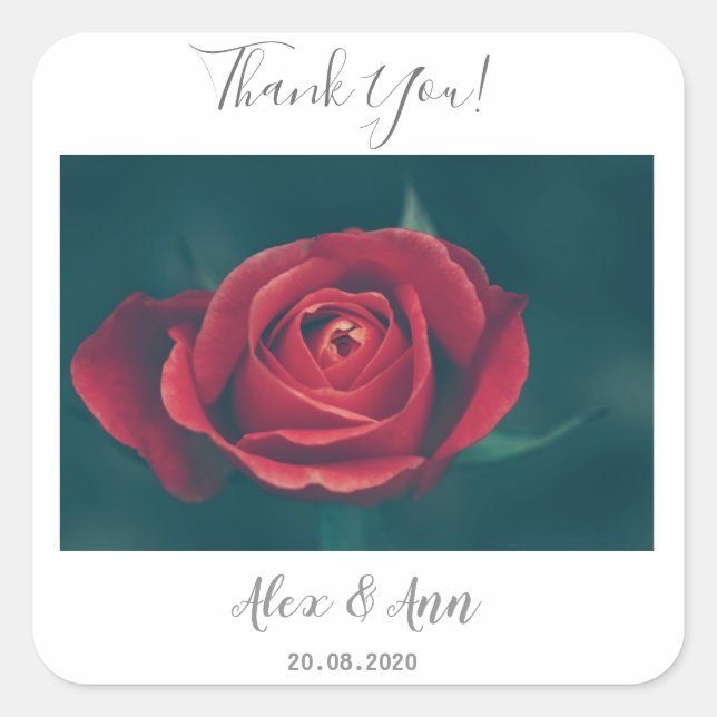 Beautiful Red Rose Flower Wedding Favour Sticker (Front)