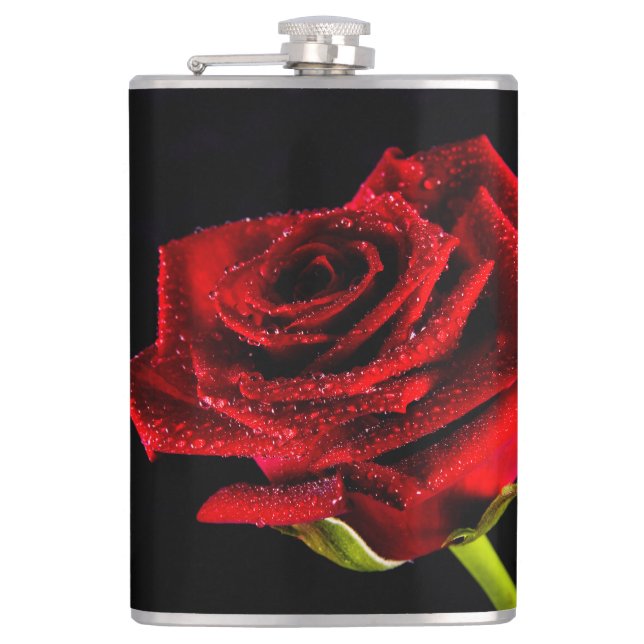 Beautiful red rose hip flask (Front)