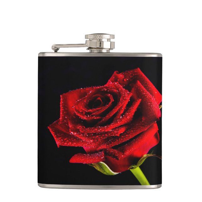 Beautiful red rose hip flask (Front)