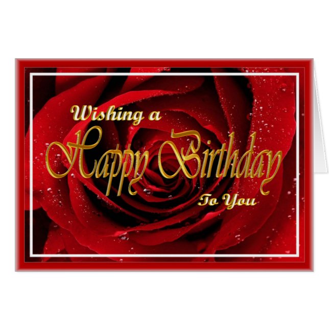 Beautiful red rose in gold writing birthday (Front Horizontal)