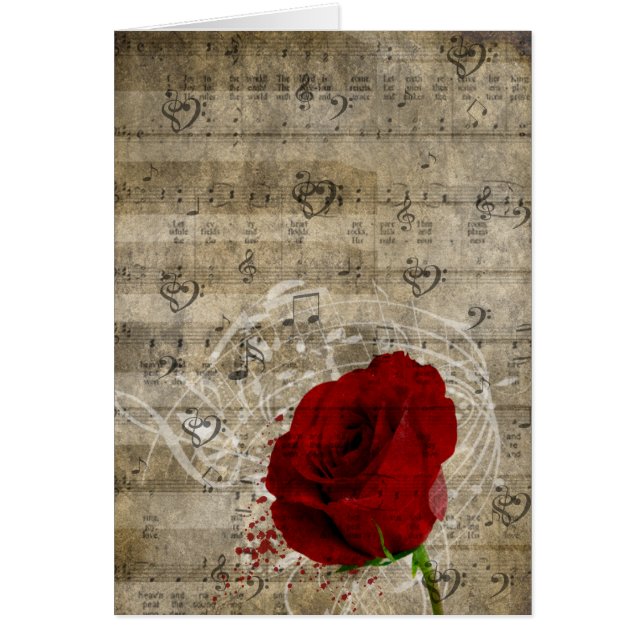 Beautiful red rose music notes swirl faded piano (Front)