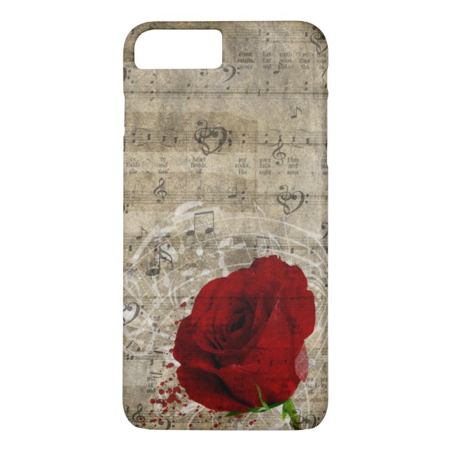 Beautiful red rose music notes swirl faded piano Case-Mate iPhone case (Back)