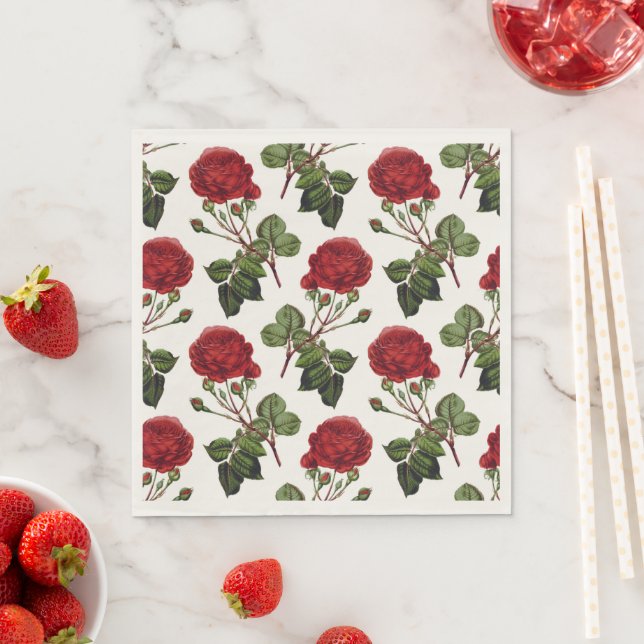 Beautiful Red Rose Pattern Napkin (Insitu)