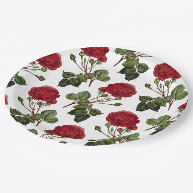 Beautiful red rose pattern paper plate (Angled)
