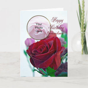Beautiful red rose Photo Card for a birthday
