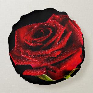 Beautiful red rose round cushion