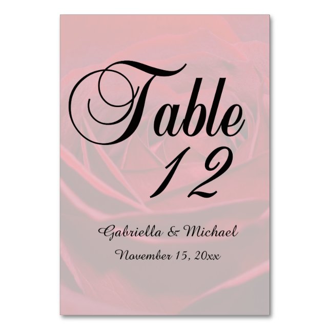 Beautiful Red Rose Table Number (Front)