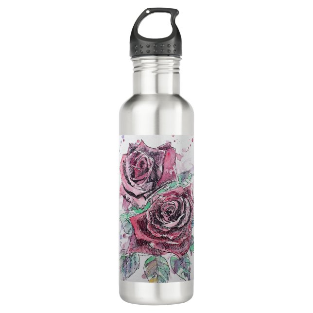 Beautiful Red Rose Watercolor Painting 710 Ml Water Bottle (Front)