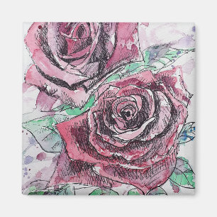 Beautiful Red Rose Watercolor Painting Magnet