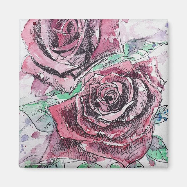 Beautiful Red Rose Watercolor Painting Magnet (Front)