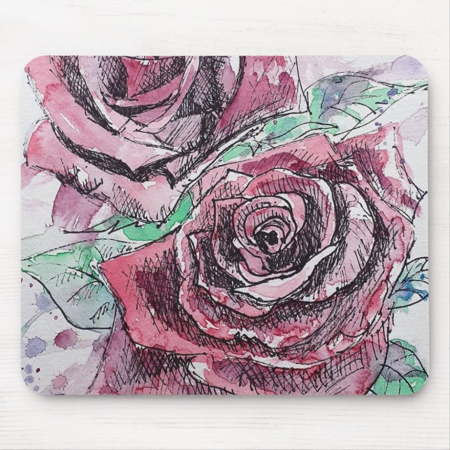Beautiful Red Rose Watercolor Painting Mouse Pad (Front)