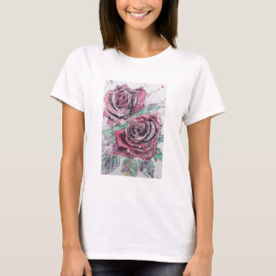 Beautiful Red Rose Watercolor Painting T-Shirt