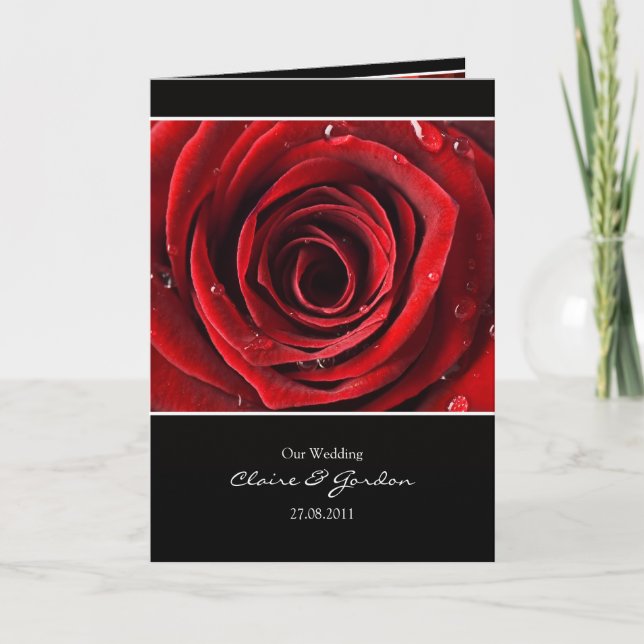 Beautiful Red Rose Wedding Card Invite -Black (Front)