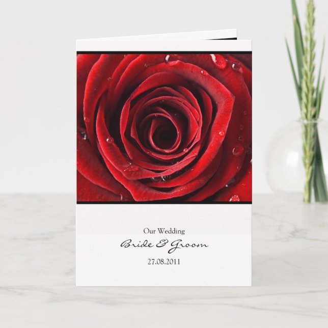 Beautiful Red Rose Wedding Card Invite -White (Front)