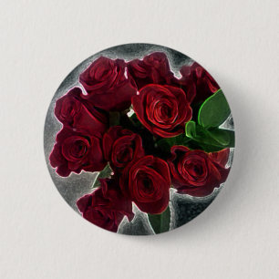 BEAUTIFUL RED ROSES 6 CM ROUND BADGE