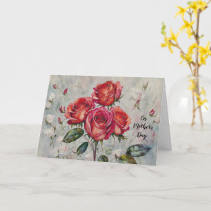 Beautiful Red Roses Art Vintage Mother's Day Card